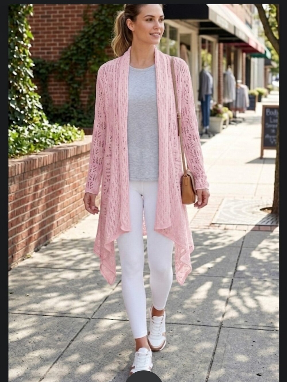 New Pink Crocheted Cardigan Jacket L Woman Within Open Front